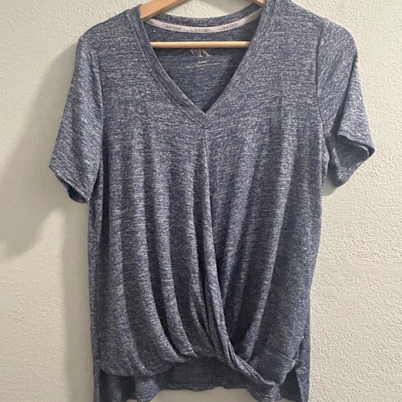 Calvin Klein Twist Front Top V-Neck Short‎ Sleeve Knit Blue Heather Size S - Picture 1 of 3